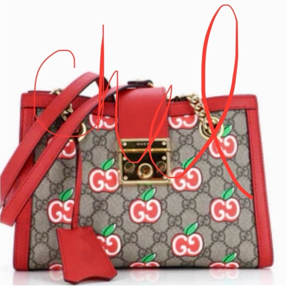 Gucci Red and Brown Cherry Print Shoulder Bag